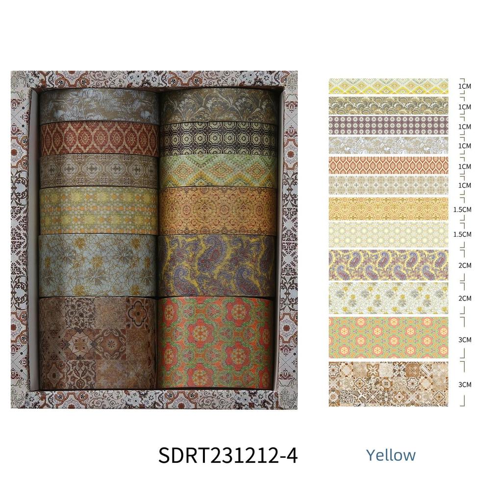 12ks Exotic Charm Paper Washi Tape Set Retro květinové lepicí maskovací pásky Dekorační samolepky Diář DIY