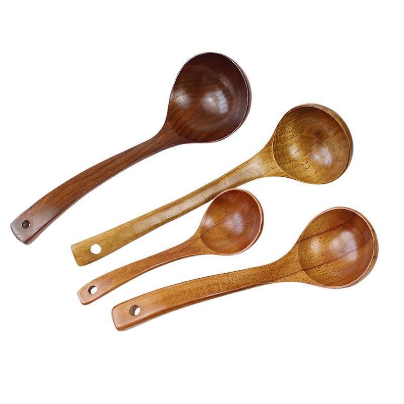 Long Handle Wooden Soup and Porridge Spoon: Large Kitchenware for Serving and Hot Pot