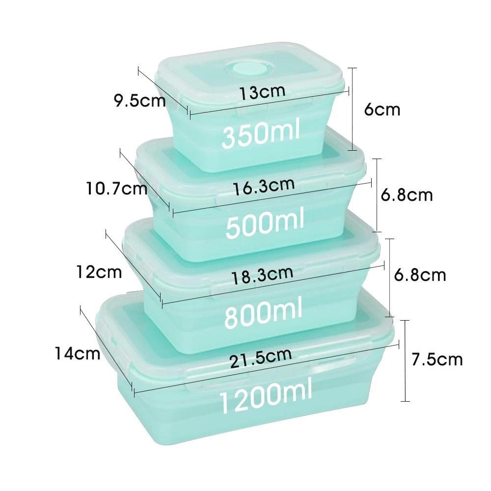 Collapsible Silicone Food Storage Container Set 4-piece Outdoor Portable Food Box, MicrowaveableMultiple sizes available