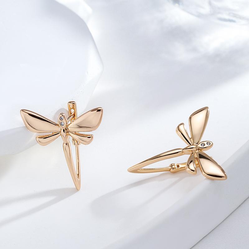 Fashion Glossy Long Drop Earrings For Women  Rose Gold Simple Dragonfly English Earrings Bride Wedding Daily Jewelry
