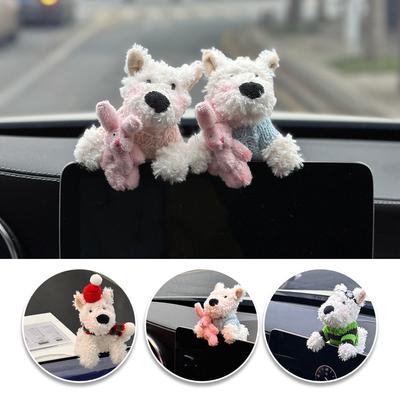 Poupées Chien en Peluche Mignonnes Pendentif de Voiture Rétroviseur Ornements Suspendus Poupée Porte-clés Décoration de Tableau de Bord Intérieur de Voiture
