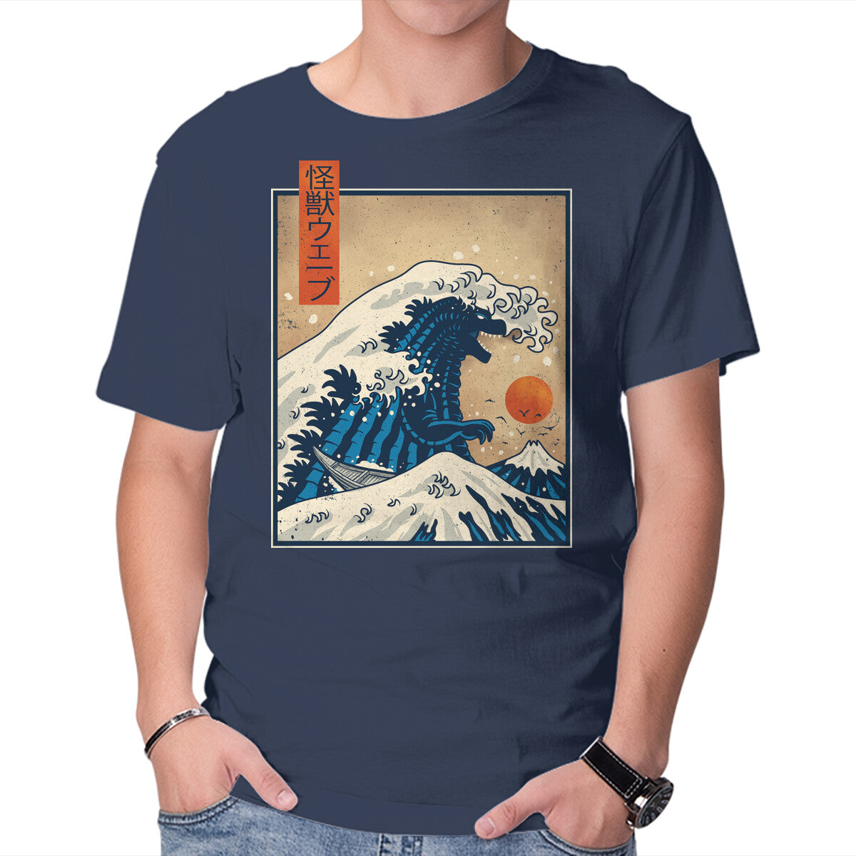 Unisex Crew Neck T-Shirt The Great Kaiju Wave Graphic Short Sleeve Casual Tee XL