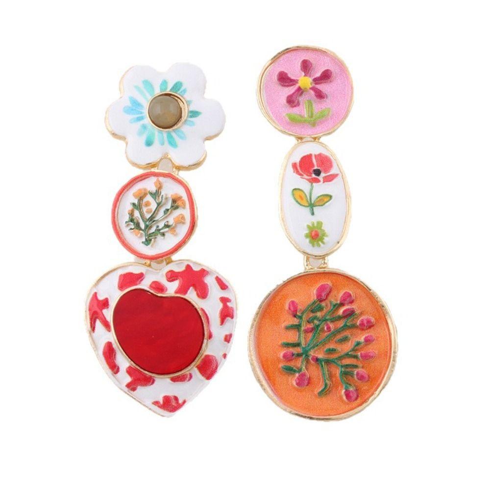 Charm Asymmetrical Enamel Dangle Earrings Flower Bohemian Dangle Earring  Women
