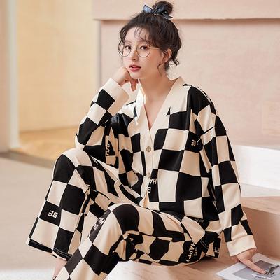 Pijama de Primavera y Otoño para Mujer Conjunto de Ropa de Casa para Niñas Ropa de Casa Ocio Viento Ins Moda Manga Larga Pantalón Largo Pijama