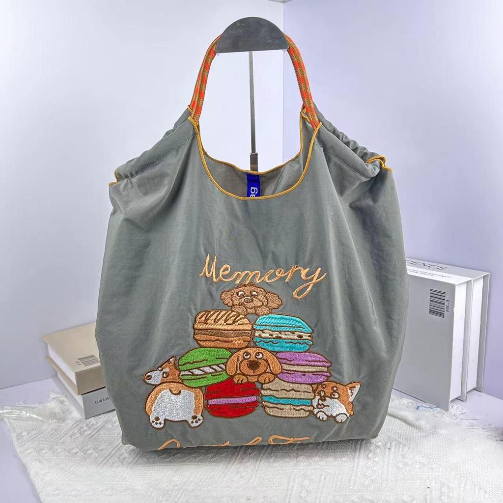 Ekologická ručně vyráběná nylonová taška tote v japonském stylu s vyšívaným květinovým vzorem