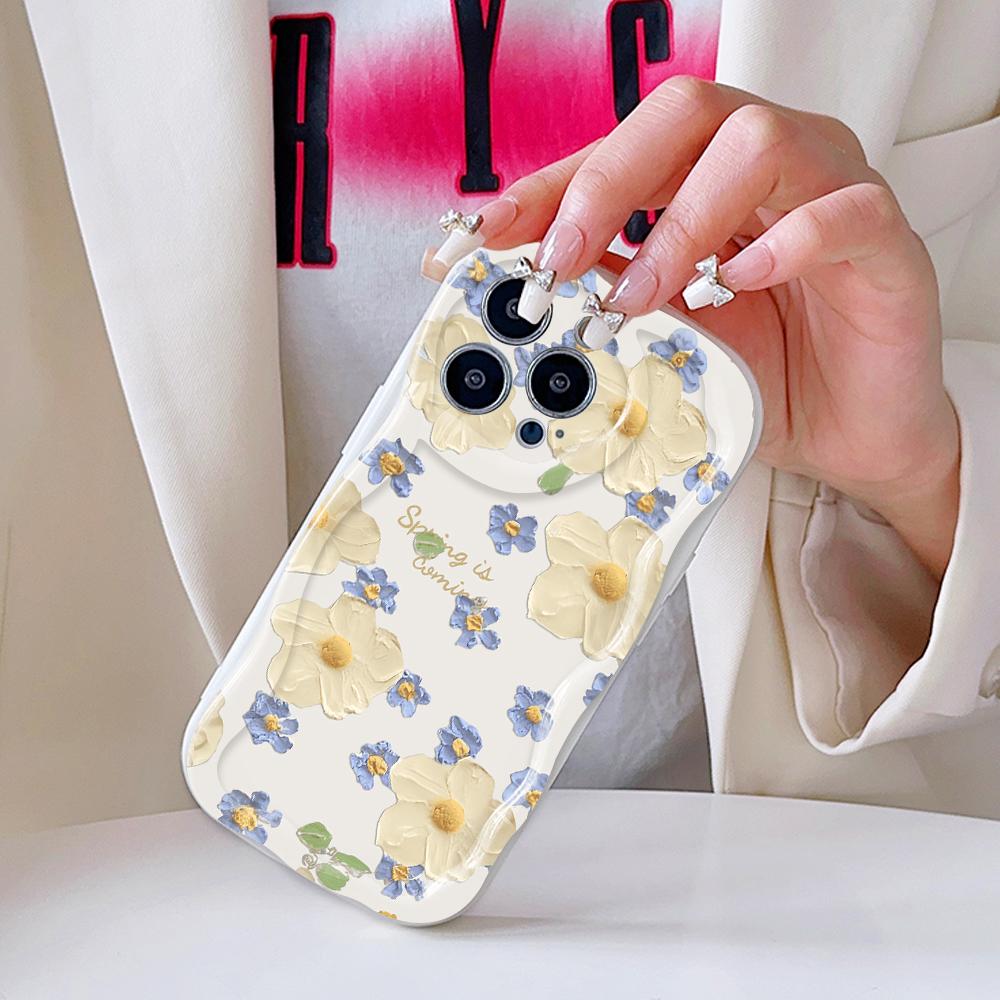 Kreslený vzor krémová textura pouzdro vlnitý okraj měkký silikonový kryt pouzdro na telefon pro iPhone Samsung Huawei Honor Xiaomi Redmi OPPO Realme Vivo Infinix