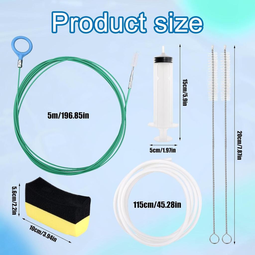 Car Sunroof Drain Cleaning Tool, Extra Long Flexible Wire Cleaner Unclogger With Straight Brush Syringe Leather Hose & Sponge For Auto Sun Roof Cover