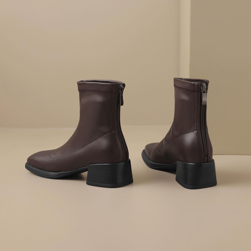 Krazing Pot Microfiber Autumn Winter Shoes Thick Med Heels Size 43 Chelsea Boots Zipper Ankle Boots