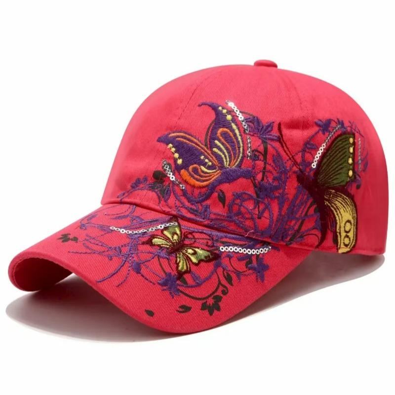 Sparkling butterfly embroidered baseball caps suitable for men and women for sun protection during outdoor travel and sports