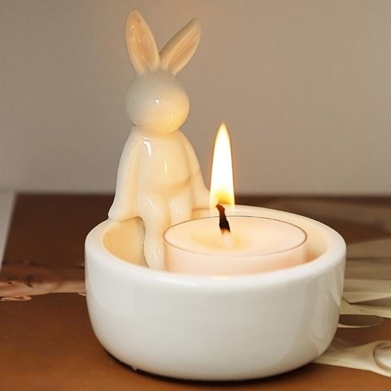 Lovely Candle Stand Ceramic Rabbit Tealight Holder for Easter and Everyday Use Decorative Candlestick