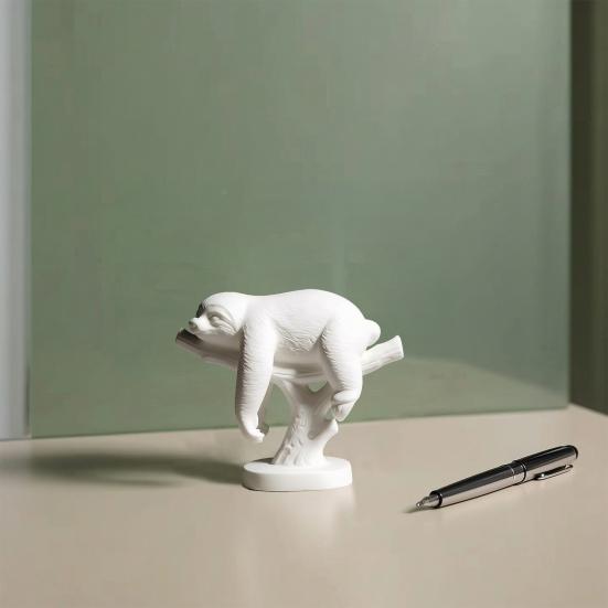3D Printed Mini Sloth Figurines, Pure White Cute Sloth Lying on Branch with Delicate Hair Texture, Small Desktop Decoration for Home Office