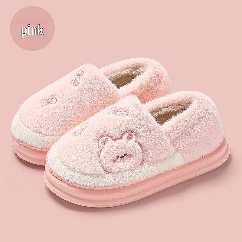 Unisex Winter Cartoon Cotton Slippers: Cute, Plush, Warm, Closed-Heel for Indoors