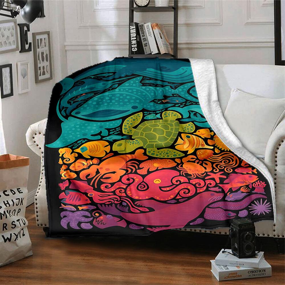 1 Stück Meeresleben-Print-Decke   Leichte Flanell-Kuscheldecke für Sofa, Bett, Wohnzimmer, Büro, Reisen im Freien, Camping