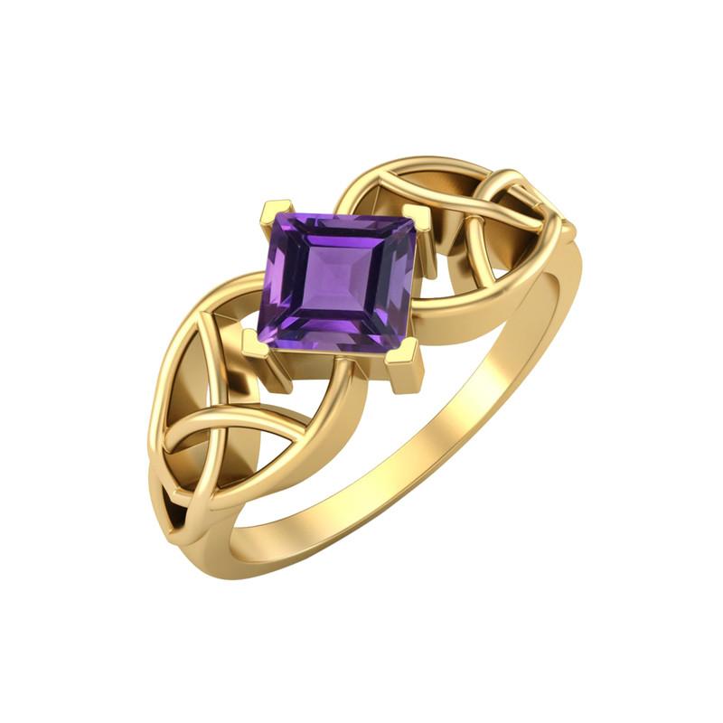 

5MM Square Amethyst Gemstone 925 Sterling Silver Gold Plated Solitaire Celtic Women s Engagement Ring 11.5 жовтий