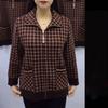 Fashion Small Grid Short Jacket Winter Long Sleeve Middle-aged Mother Zipper Coat Women Casual Plaid Outwear Tops