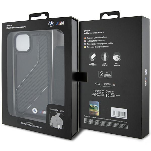 Bmw Bmhcp15S23Pscck Iphone 15 / 14 / 13 Czarny/Black Hardcase M Edition Carbon Stripe & Strap