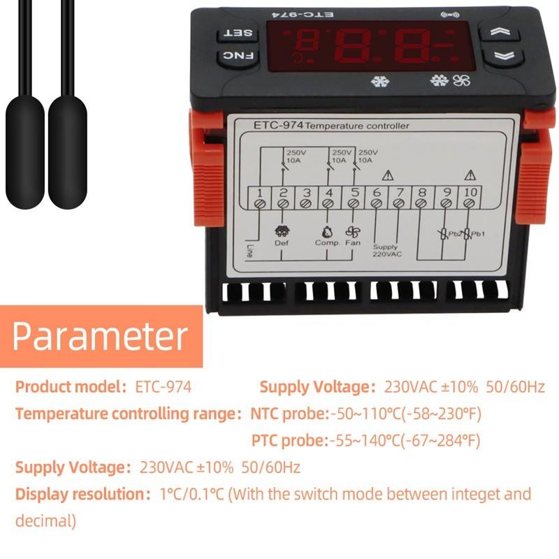 ETC-974 220V NTC Sensor Digital Temperature Controller Microcomputer Thermostats Refrigeration Alarm Defrosting Device