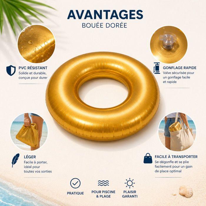 Buoy - SIROCO - Round Golden Buoy 80 Cm - Resistant PVC - Easy To Inflate - Unisex
