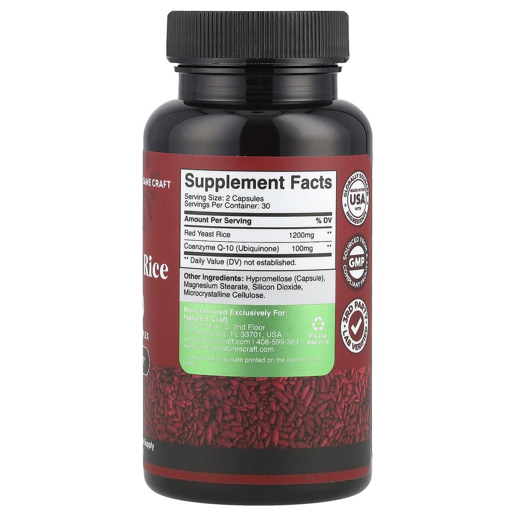 Nature's Craft Red Yeast + Coq10, 60 Capsules