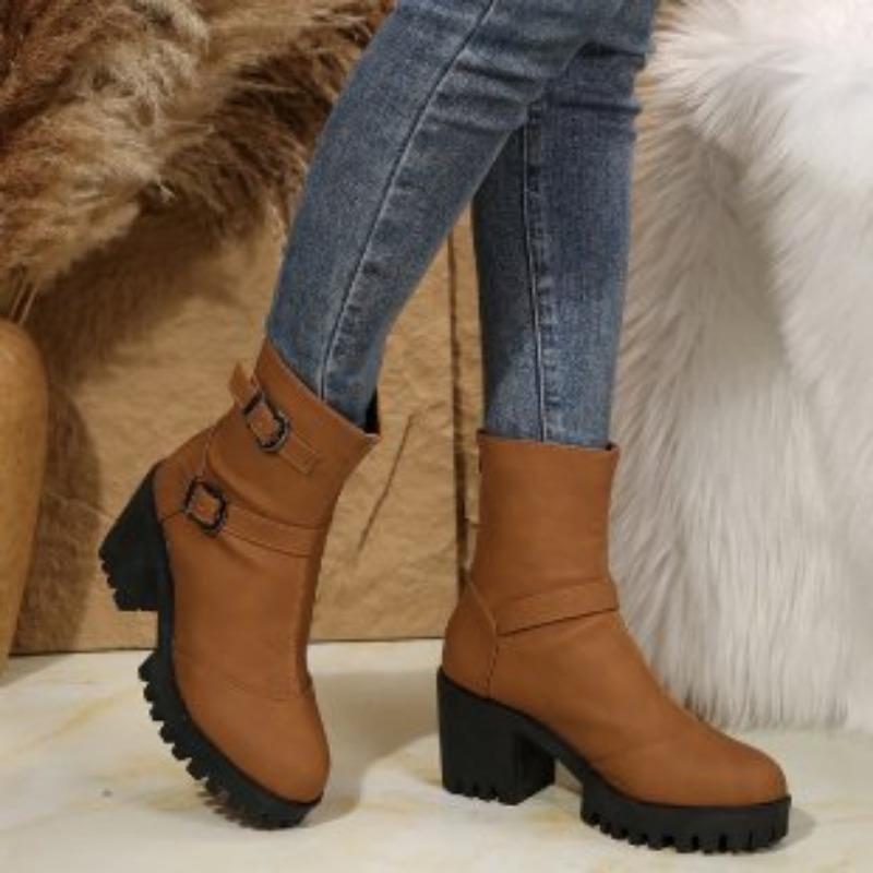 New Autumn and Winter New Fashion Boots Women's Belt Buckle Fashion High Heel Thick Bottom Versatile Women