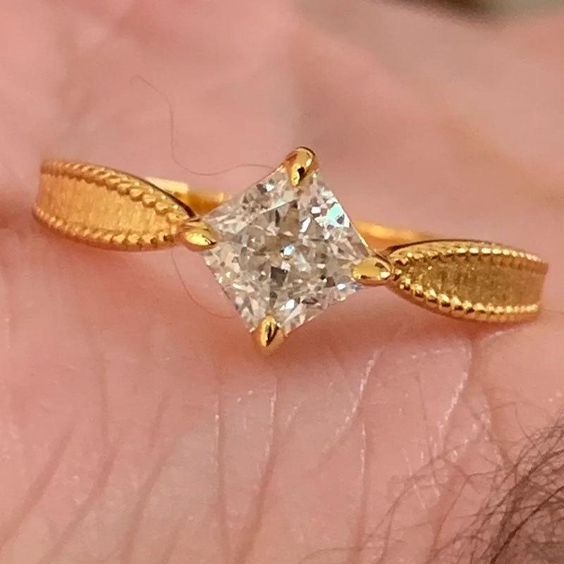 

Vintage Minimalist Princess Cut Diamond Starburst Ring for Women Adjustable Open Size