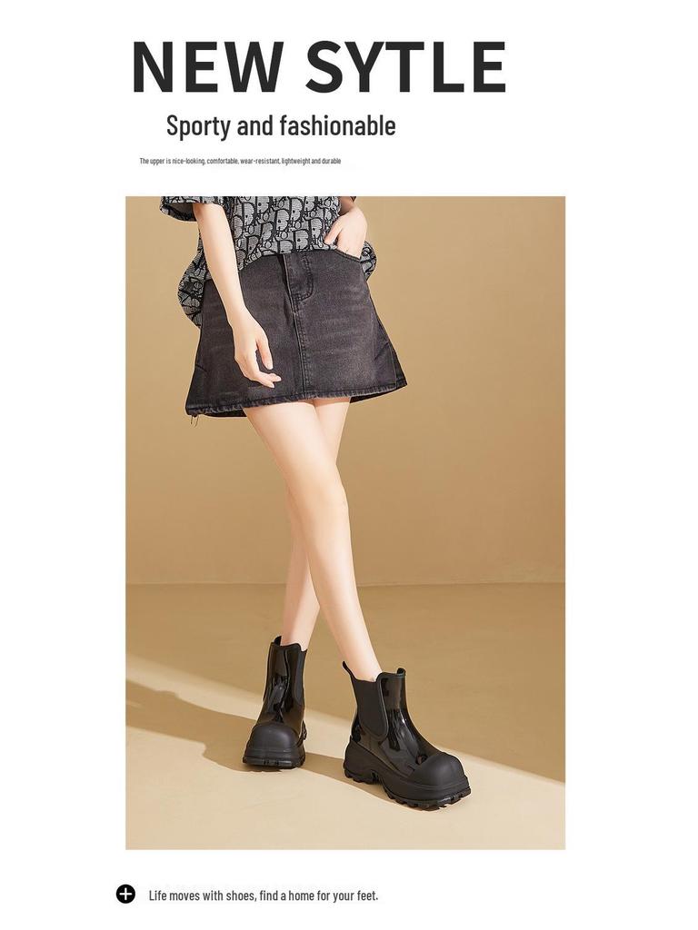 Women's Fashion Martin Rain Boots: Non-Slip, Thick Sole, Mid-Low Shaft, Height-Increasing Rubber Shoes