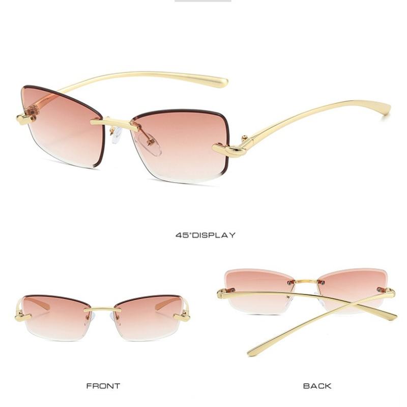 Rimless Cat Eye Sunglasses Women Fashion Trendy Eyewear