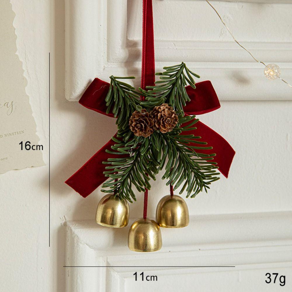 New Christmas Red Velvet Bow Pendant Fabric Gold Tree Hanging Ornament Pine Cone Bell Decoration Supplies Small Bell Pendants