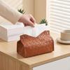 Tissue Box Cover Modern PU Leather Holder for Vanity Tabletop Bedroom Brown