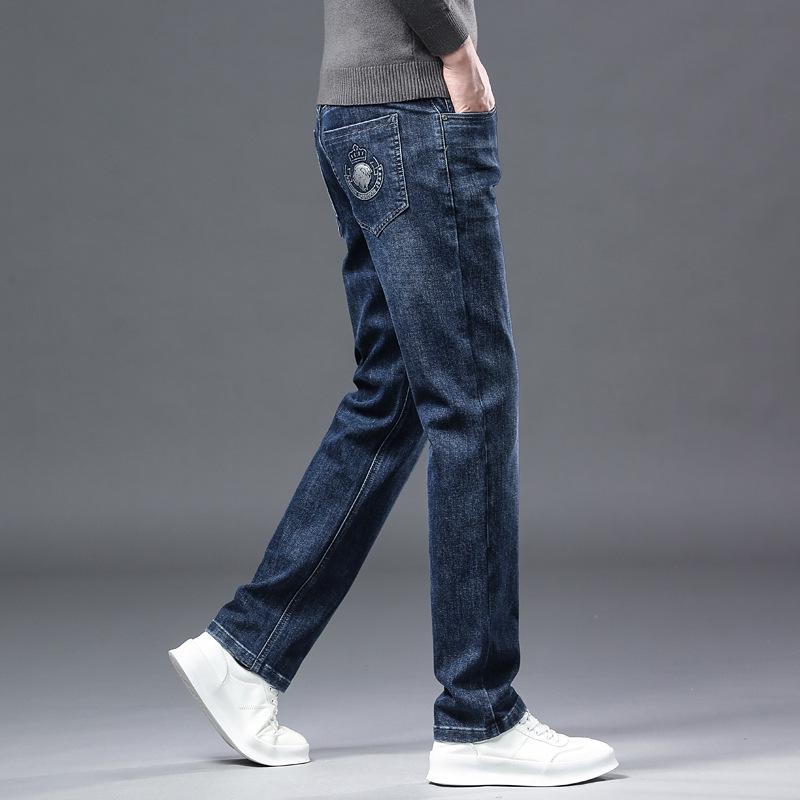 Four Seasons Men's Slim Fit Embroidered Denim Jeans - High-End Business Casual