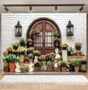 Easter white brick wall flower rabbit Easter egg shooting Backdrop spring flower wall children's birthday party banner Backdrop