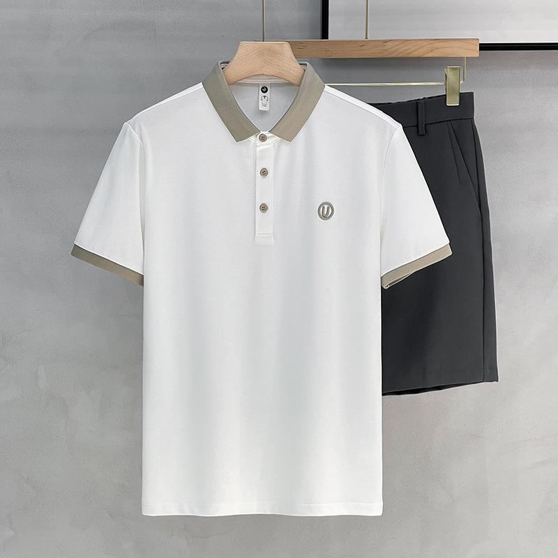 Men'S Polo Shirt Short-Sleeved Men'S Trendy Korean Version Of British Lapel Polo Shirt High-End Slim-Fit Top Men'S