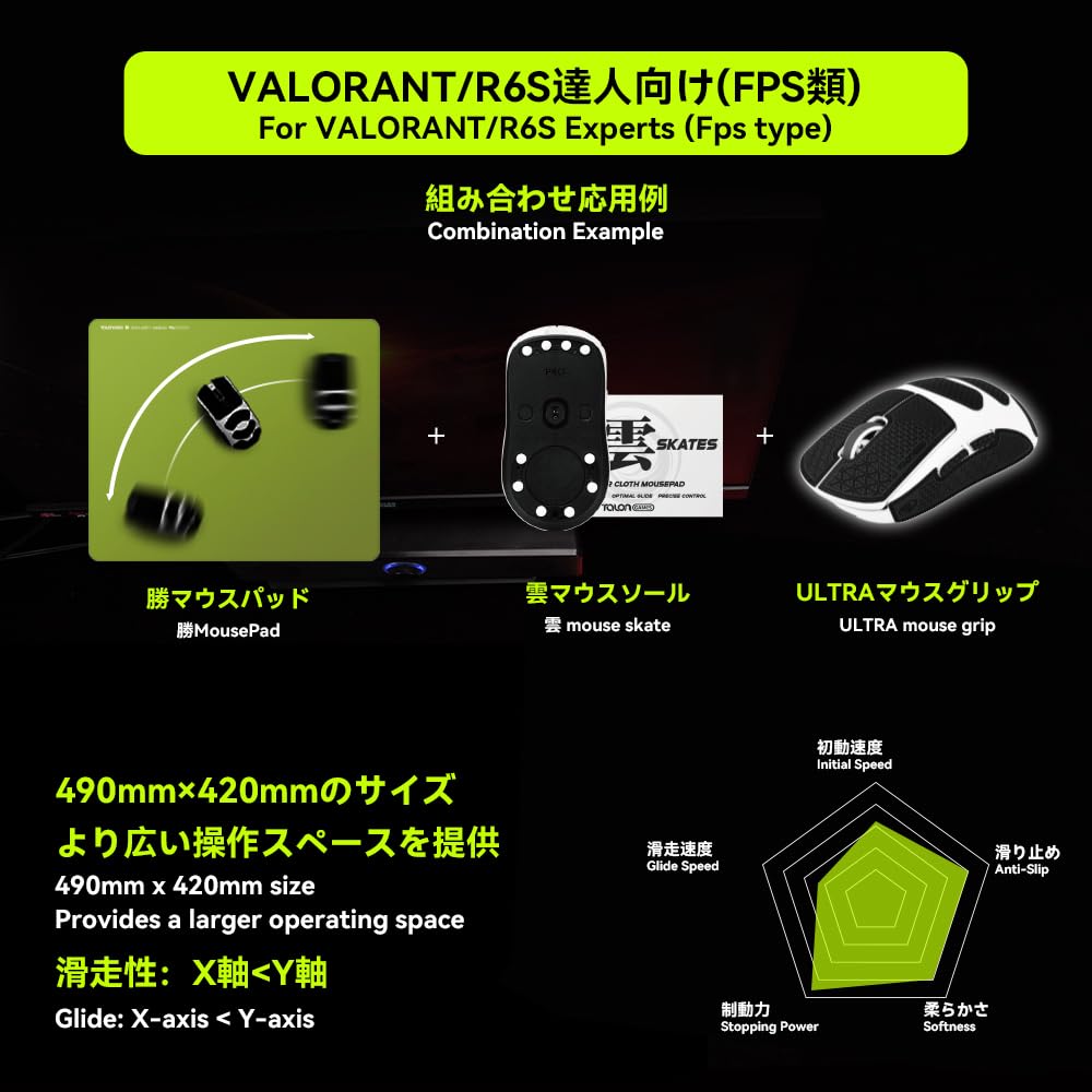 TALONGAMES Winning Series Gaming eSports Rubber Reinforced Large Green Japanese Distributor Mousepad, Mousepad, 490x420x4mm, Cloth, Anti-Slip, Base,