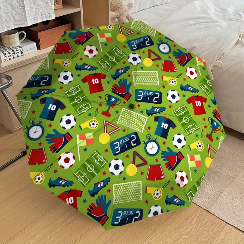 1pc Soccer-themed circular pattern Umbrella with Plastic Handle,Suitable for All Seasons Home Travel Outdoor UmbrellaDD1756