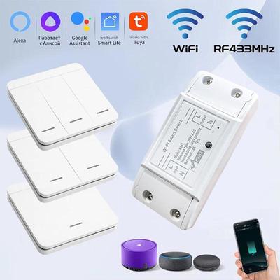 10A Tuya WiFi Smart Switch 433MHz Relay Module 1/2/3 Gang Wireless Wall Breaker Voice Control Works with Alexa Google Home