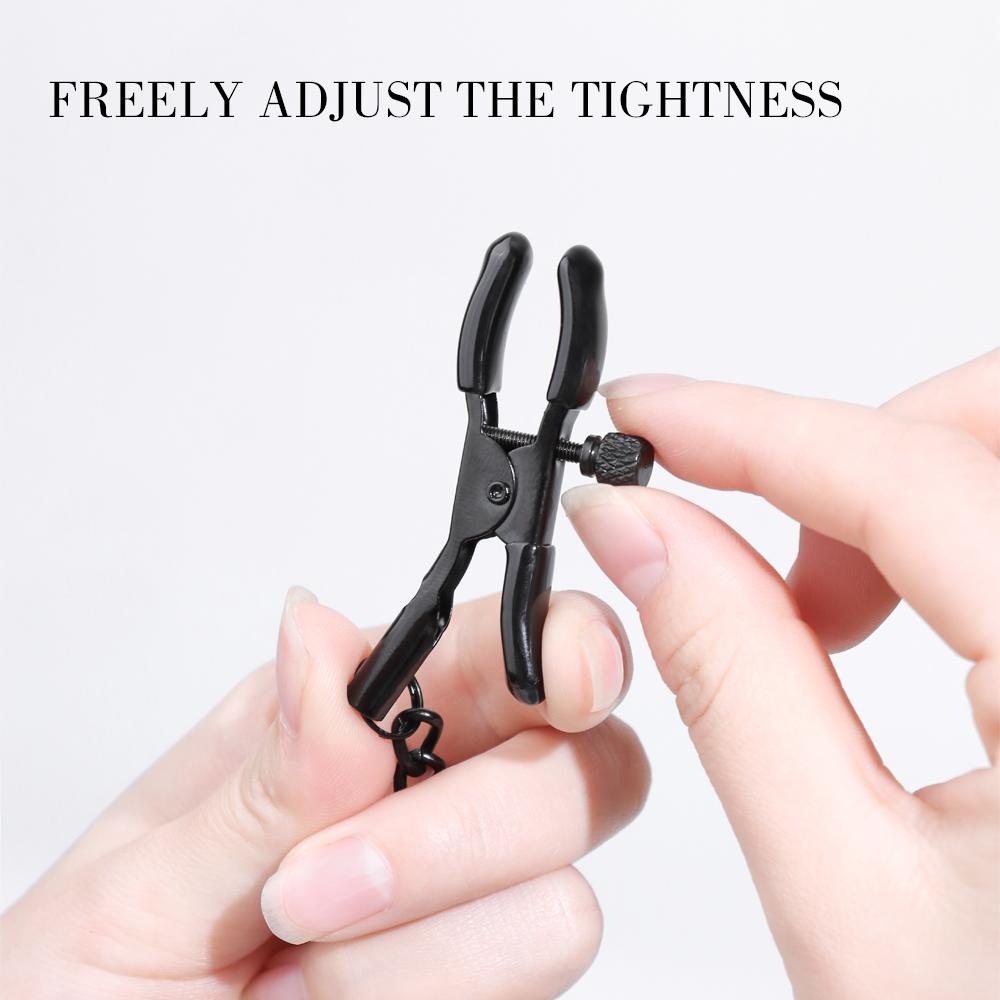 Metal Nipple Clamp with Chains Hearted-Shape Black Nipple Clips Adjustable Breast Clip Adult Sex Toys for Women and