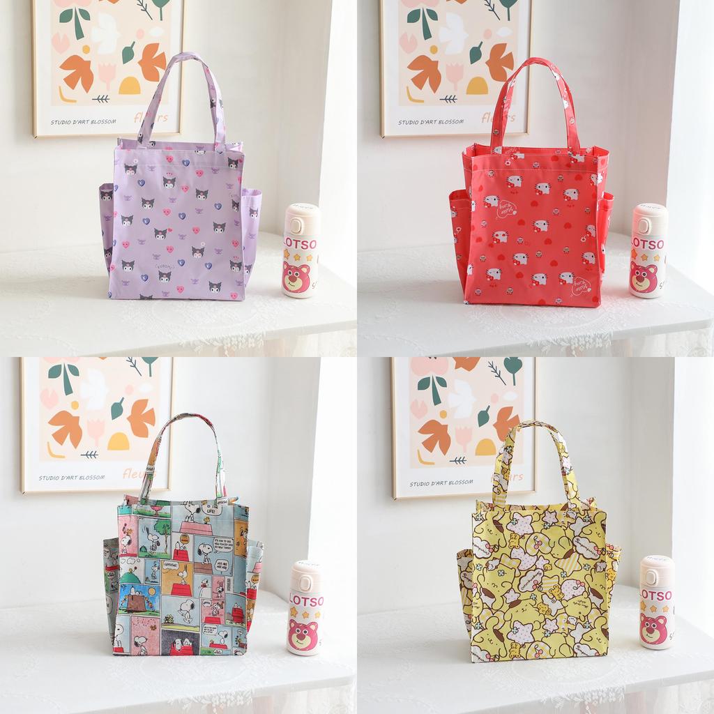 Cartoon Bento Box Bag With Side Pocket Oxford Fabric Multiuse For Kids And Teens