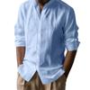 American Cross-border Men's Hawaiian Cotton and Linen Stand-up Collar Breathable Henry Collar Casual Long-sleeved Shirt