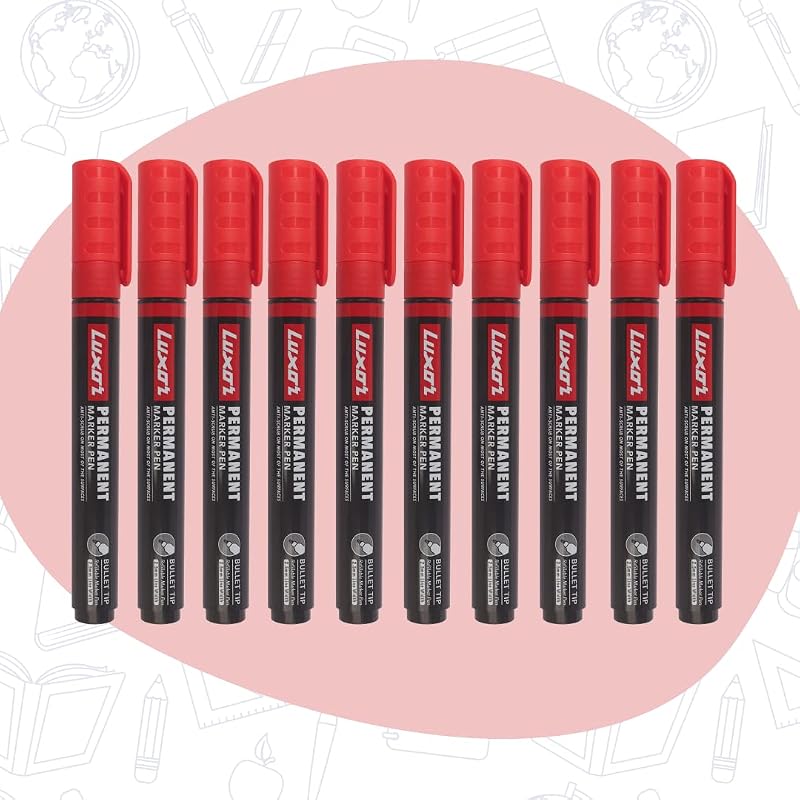 Luxor Refillable Permanent Marker In Vibrant Red, Pack Of 10, Perfect For Bright And Sustainable Writing