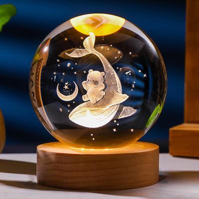 Flickering Crystal Ball Night Light with Engraved Solid Wood Base - Perfect As a Birthday Gift or Creative Graduation Ornament.