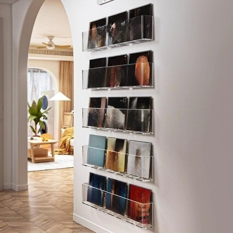 Bohrloses transparenter Acryl-Wandregal Wanddisplay-Organizer für Bücher Zeitschriften CDs & Schallplatten Passt hinter Türen & in Flure