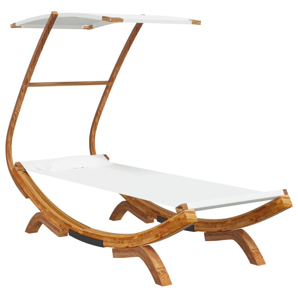 Sonnenliege mit Baldachin 100 x 190 x 134 cm Massivholz Gebogenes Holz Cremefarben
