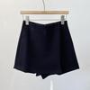 Women's Plus Size Grey Woolen A-Line Casual Skirt Pants - Korean Style High-Waisted Winter Shorts Skirt
