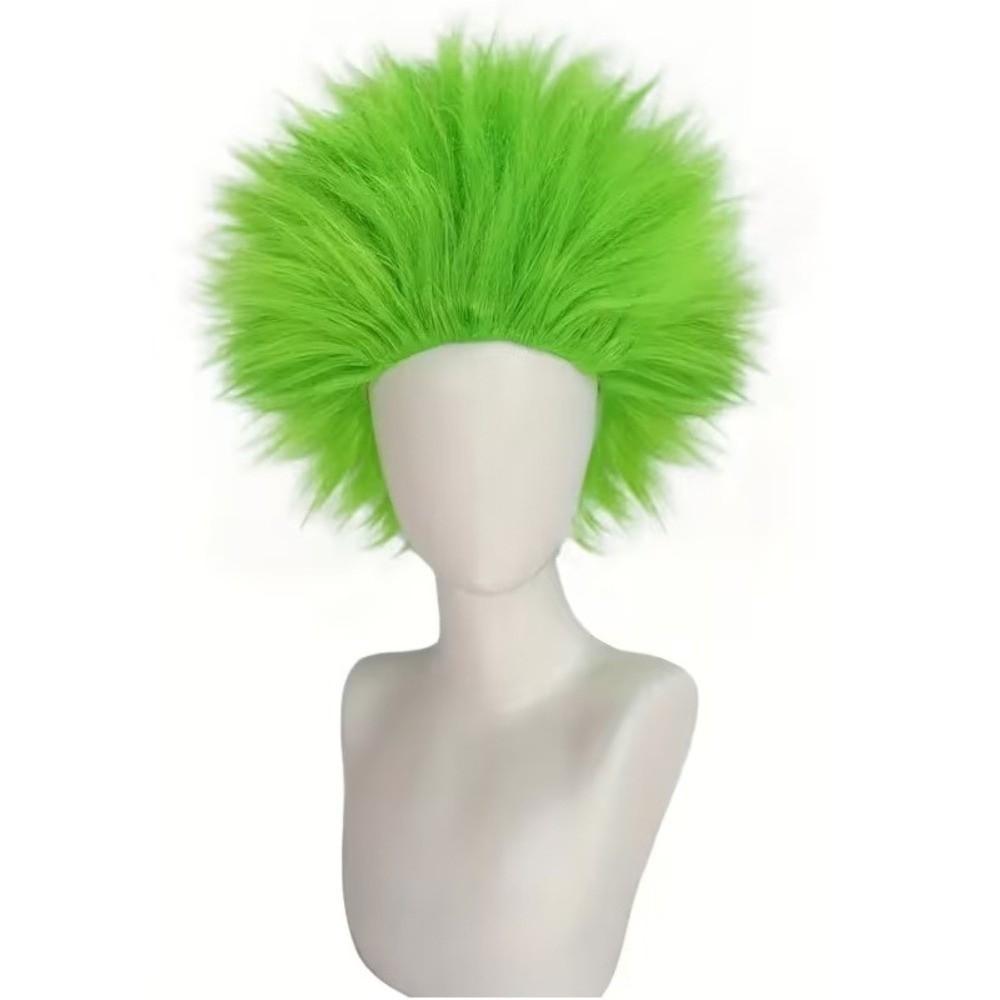 Perruque Homme Verte Courte Droite Synthétique Halloween Cosplay Perruques Tête Explosive Moelleuse Jeu de Rôle