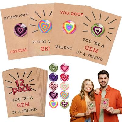 Valentines Day Gift for Kids 12 Pack Valentines Cards Heart-Shape Crystals Valentine Gift Boys Girls Toddlers School Party Favor