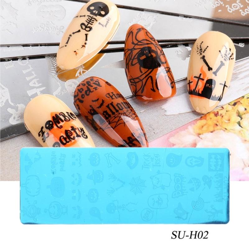 Nail Art Stamping Plates Stainless Steel Brush Pumpkin Bats for Image Halloween