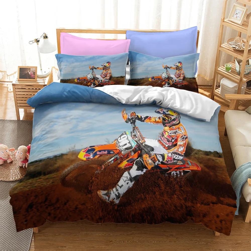 Motorcycles Bedding Set Polyester Fashion Duvet Cover Twin Size Bedclothes with Pillowcases for Teens Bed Linen
