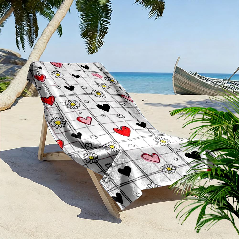 Heart and Daisy Pattern Beach Towel Beach towel quick-drying for travel outdoor sports jogging beach and swimming