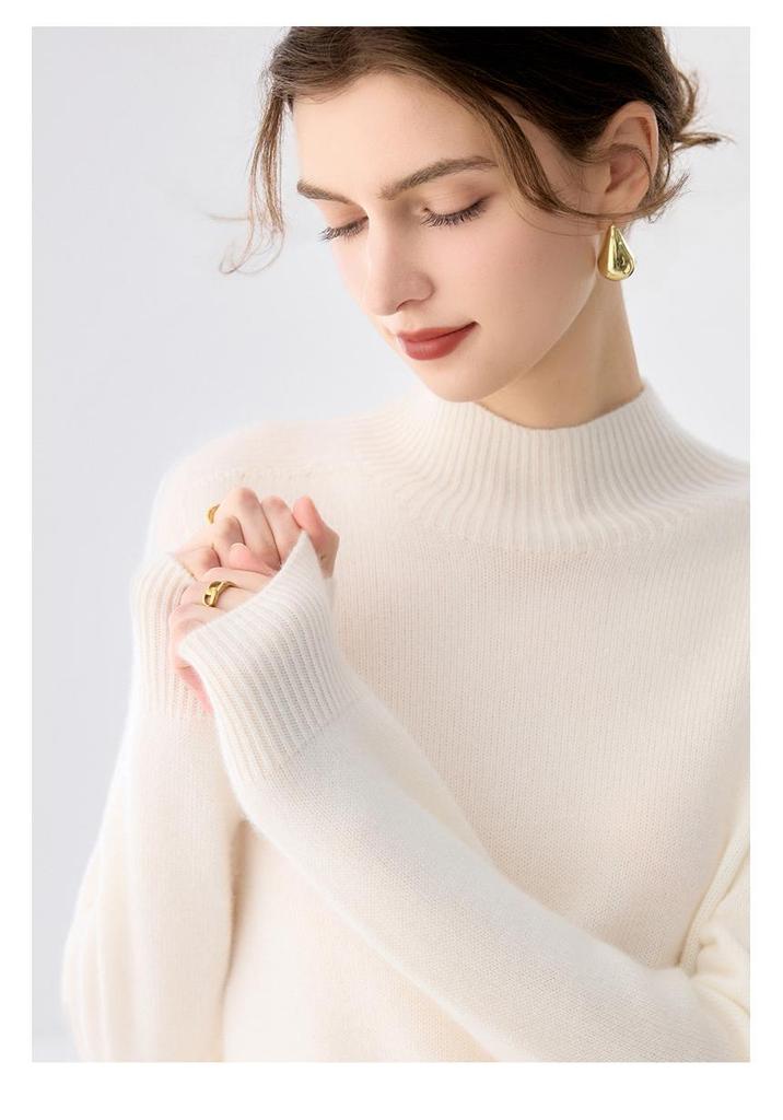 Lekasha Women's Cashmere Half-High Neck Knitted Sweater