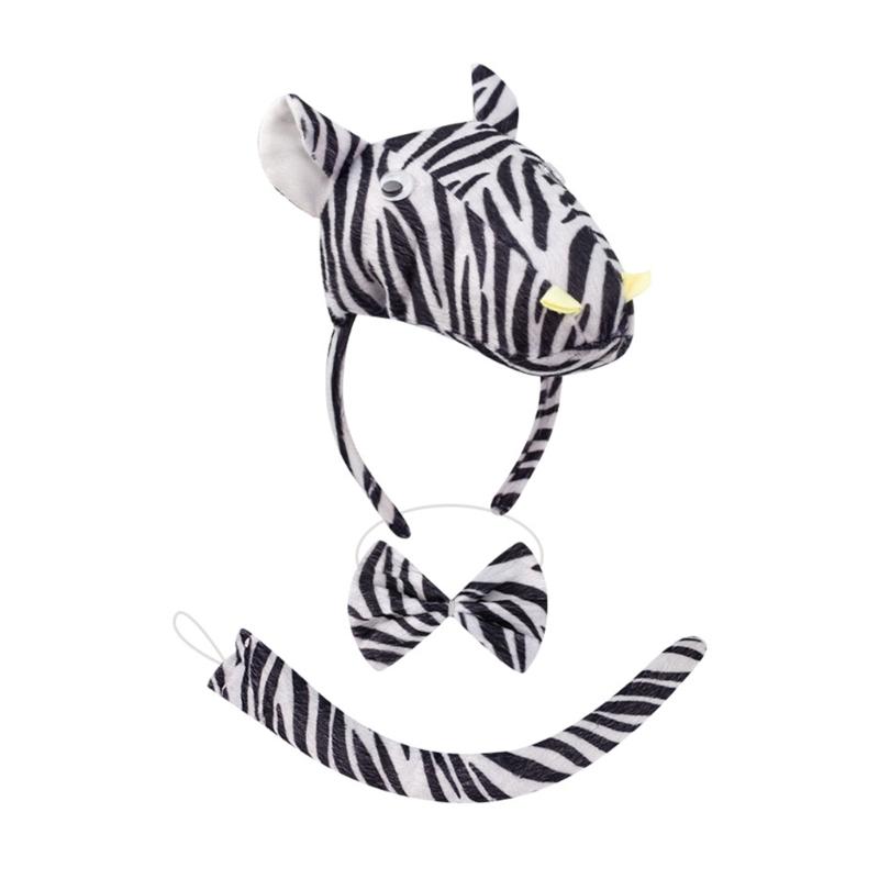 1/3/4 Zebras Costume for Kids Boys Girls Zebras Ears Headband Bowtie Tail Gloves Halloween Animal Cosplay Accessories